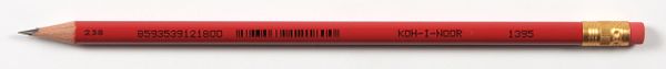 Карандаш чернографитный KOH-I-NOOR 1395 с ластиком, HB, корпус красный