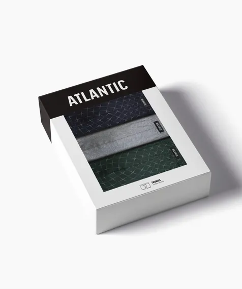 Трусы мужские боксеры (3шт), Atlantic 3MH-216, хлопок, темно-синий + серый меланж + зеленый