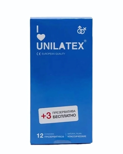 Классические презервативы Unilatex Natural Plain - 12 шт. + 3 шт. в подарок
