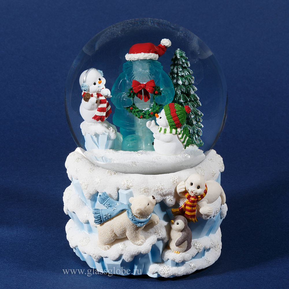 Новогодний стеклянный шар со снегом "Северный полюс"