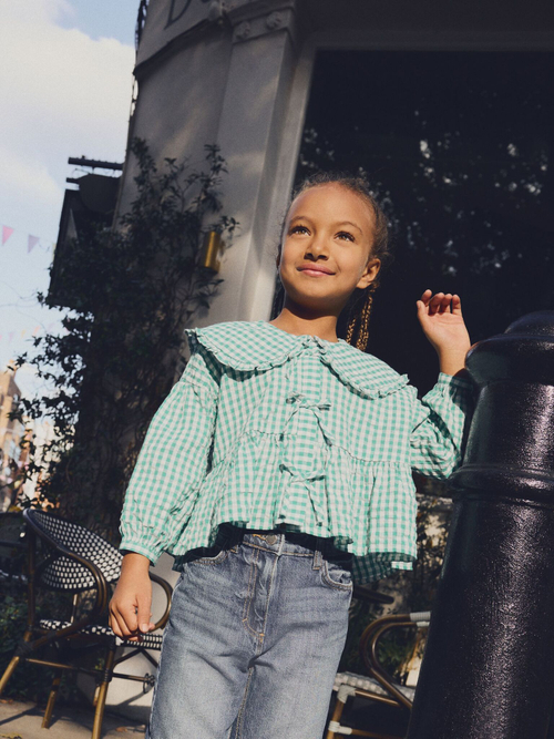 Блуза с воротником для девочки Next E76-883, Зеленый