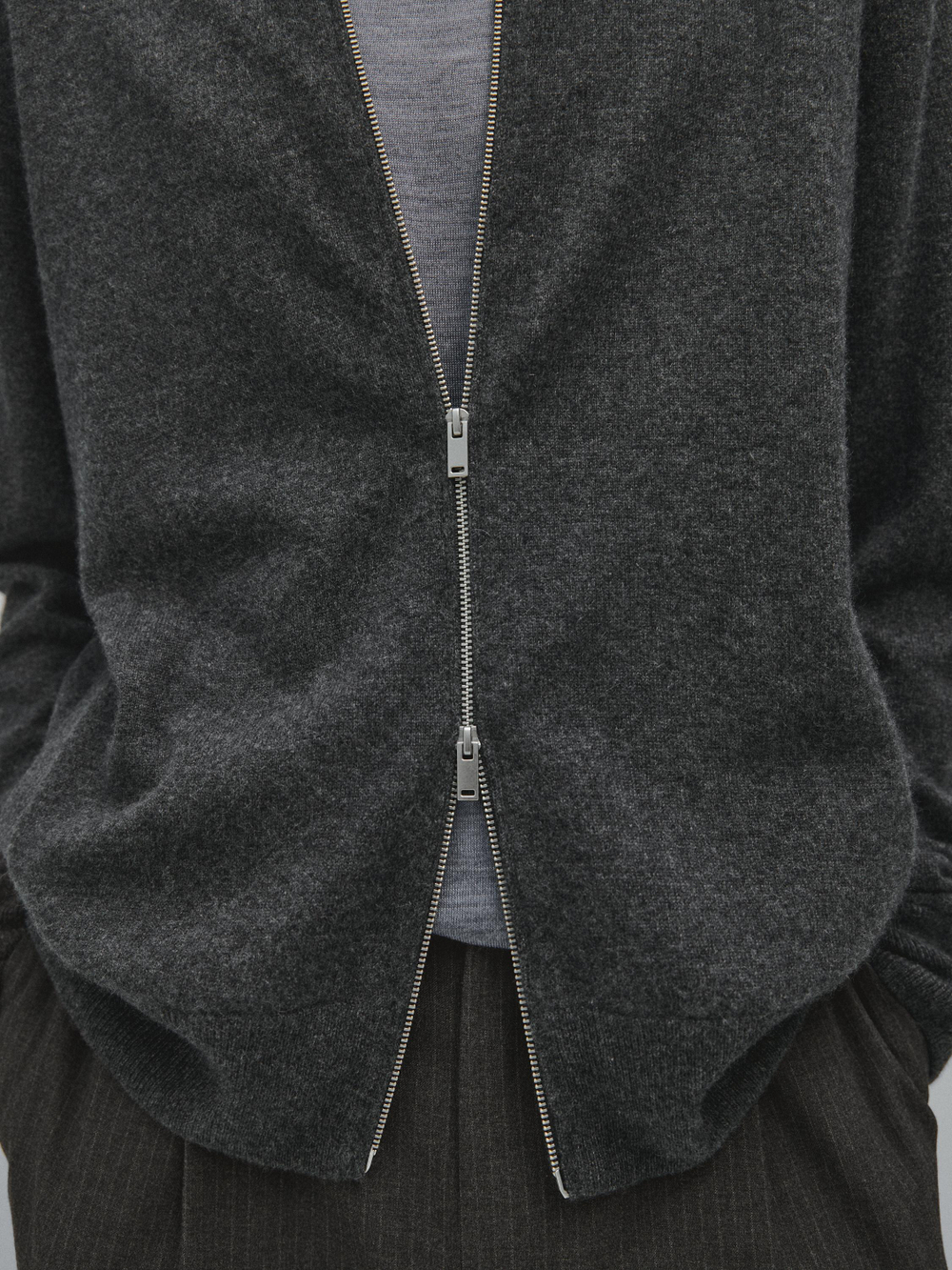 Massimo Dutti Кашемировый кардиган на молнии, серый меланж