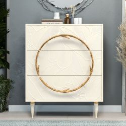 Комод Арт Колор leaves Классик Голд с 3 ящиками Кремовый белый