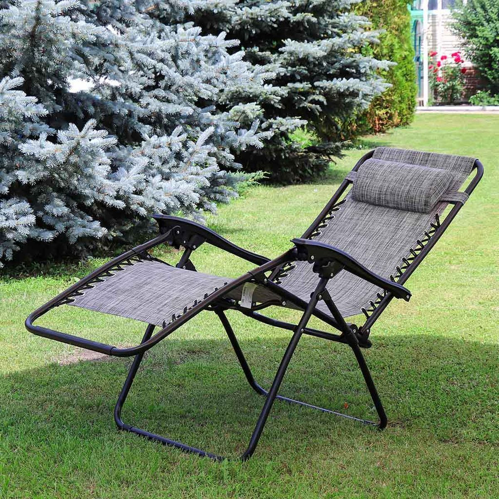 Шезлонг пляжный складной, металл, 165х65х110 см, 100 кг, 2 положения спинки, серо-белый, Green Days