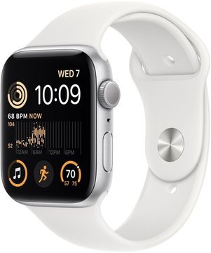 Apple Watch SE 2022, 44 мм, корпус из алюминия серебристого цвета, спортивный ремешок белого цвета