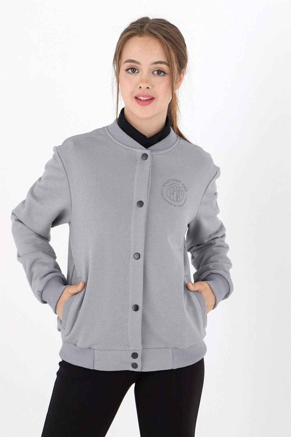 Джемпер для девочки Бомбер-1 Виотекс СЕРЫЙ