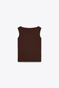 ZARA ТОП ИЗ ПОЛИАМИДА С ПРИНТОМ «ЦВЕТЫ», КОРИЧНЕВЫЙ