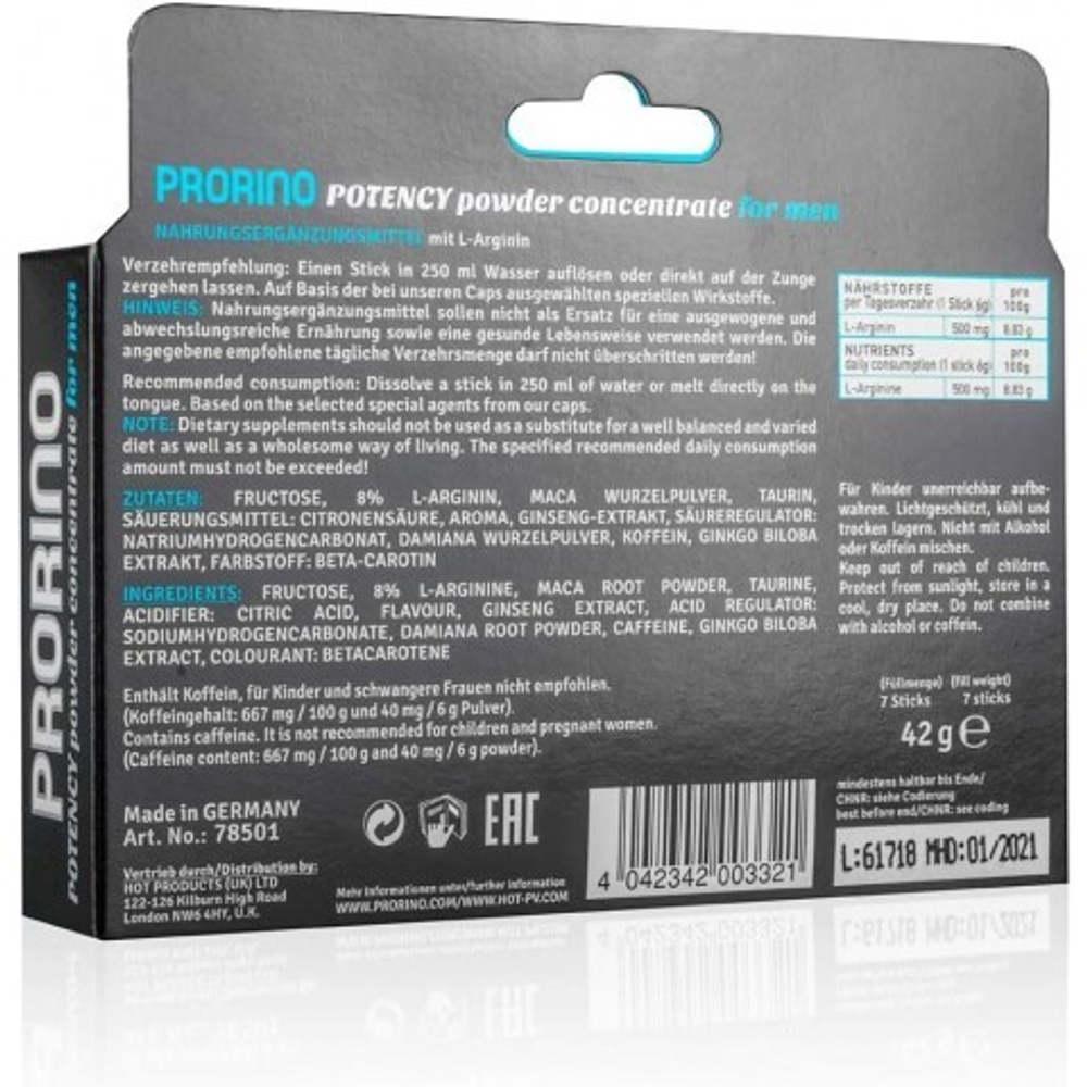 Биологически активная добавка к пище PRORINO M black line powder для мужчин 7шт.