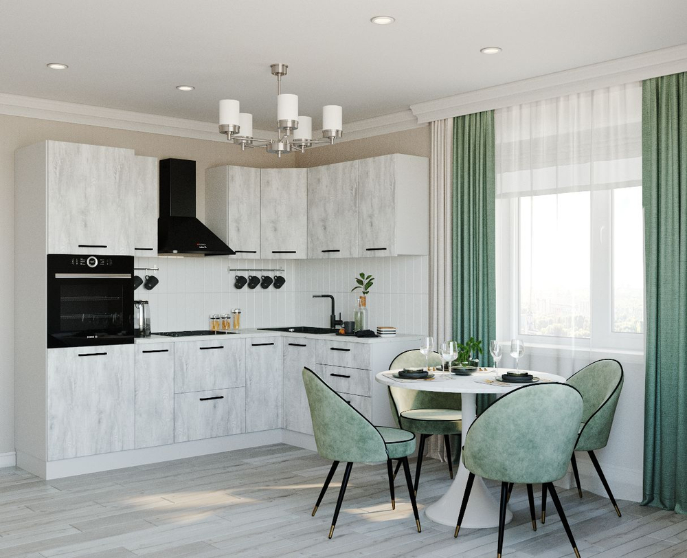 Кухонный гарнитур угловой Жемчуг 2400х1600 (38мм)