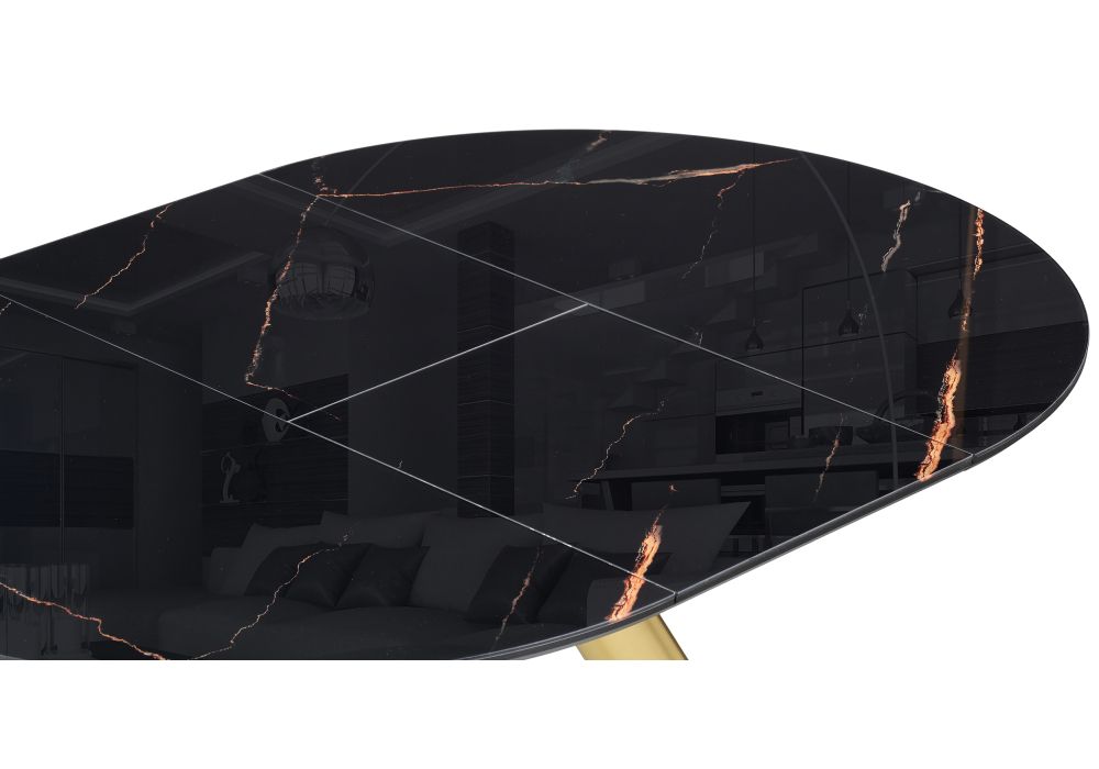 Стеклянный стол Галвестон 100х76 обсидиан / черный / золото