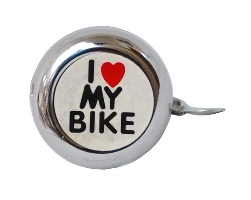 Звонок сталь детский серебристый с рисунком "I love my bike"
