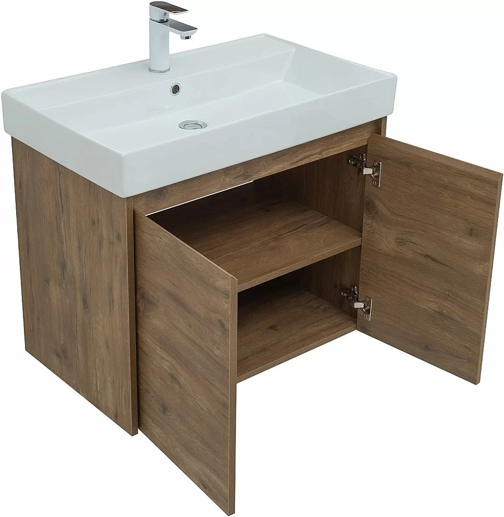 Тумба с раковиной Aquanet Nova Lite 75 с зеркалом, 2 дверцы дуб рустикальный