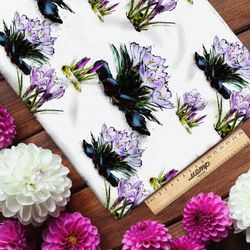 Ткань саржа голубые цветы в кустах