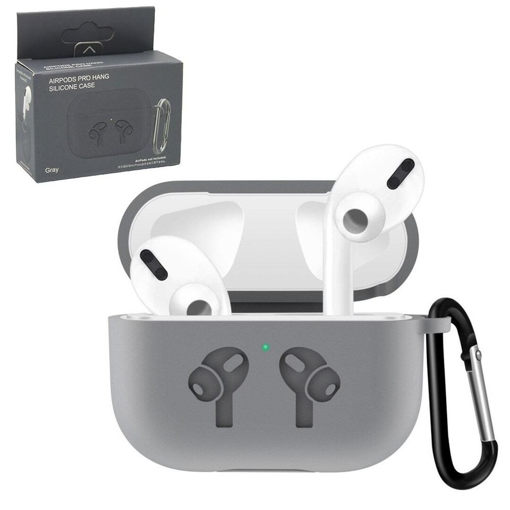 Чехол для AirPods Pro Hang Silicone HF (Gray) с карабином
