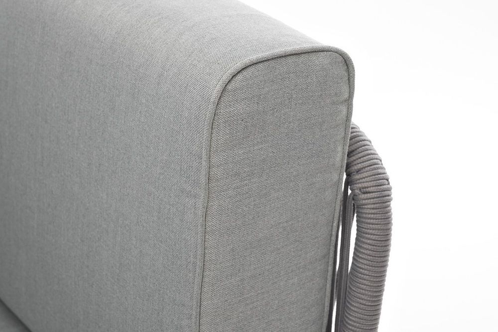 "Канны" угловой модуль плетеный из роупа, каркас алюминий белый шагрень, роуп светло-серый круглый, ткань светло-серая