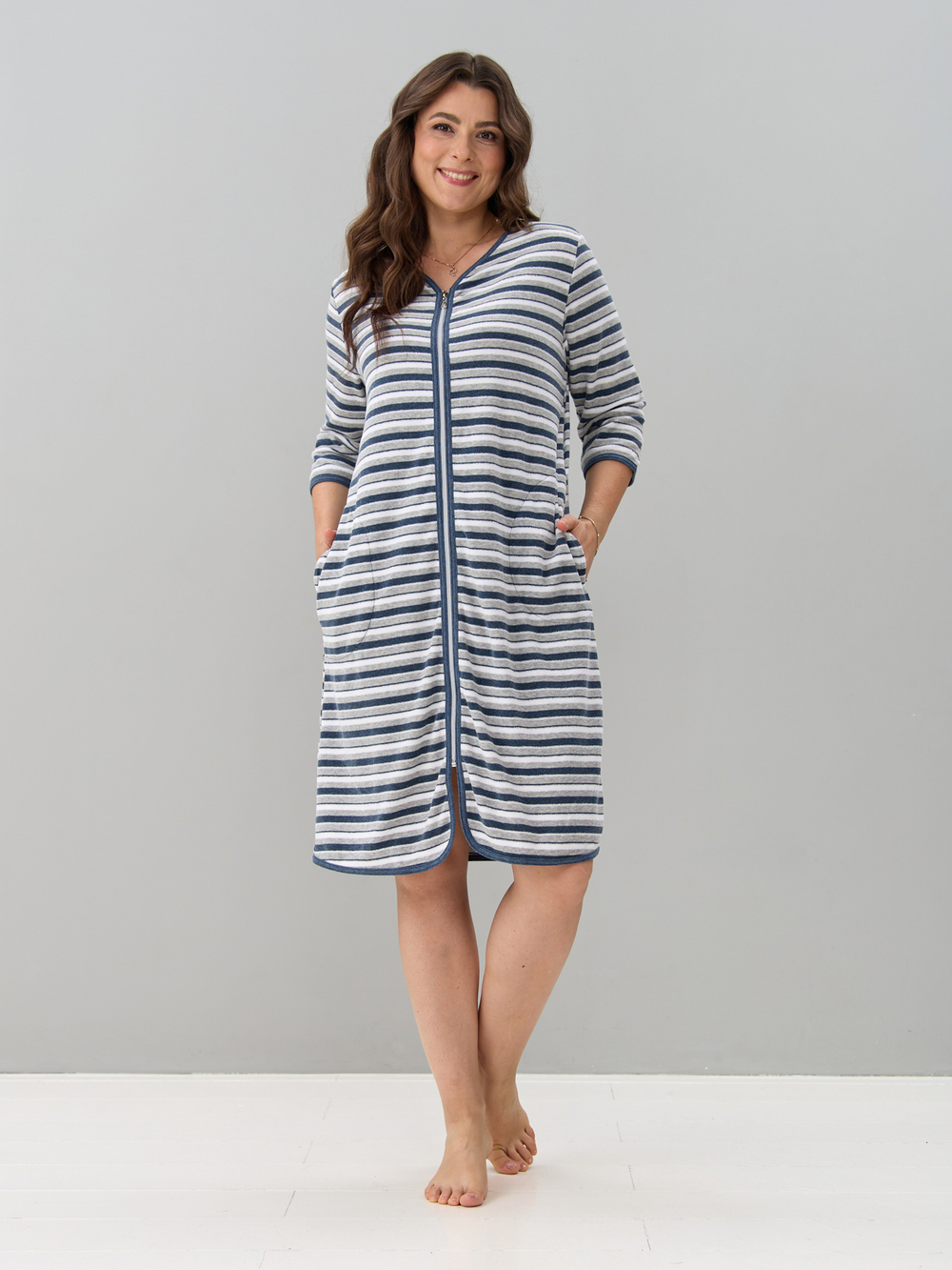 Халат Хм-562/индиго-серыйполоса-и