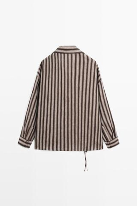 Massimo Dutti Рубашка в полоску с запáхом и завязками, черный
