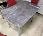 Стол раздвижной стеклянный подстолье прямое хром Царг.пояс белый Ст-ца мрамор серый (белый) ф/п