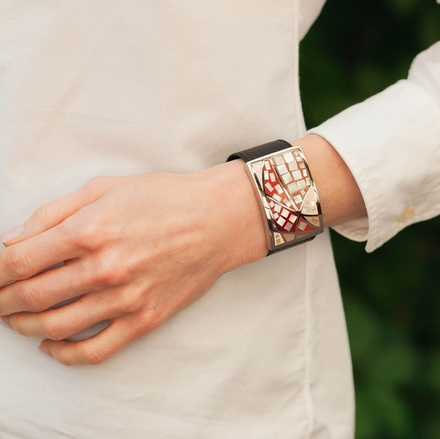 Браслет Fiore Luna на кожаном черном ремешке CB01156-9 R/S