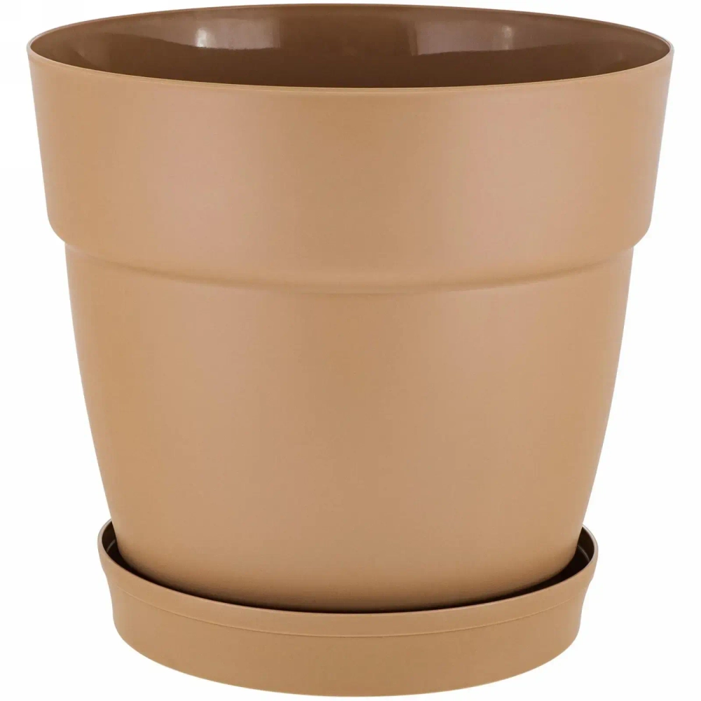 Горшок для цветов пластиковый 1,1л d-13см «Villa de Fiori» с фиксируемым поддоном, молочный шоколад
