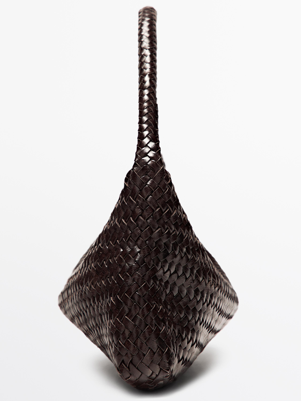 Massimo Dutti Сумка-круассан из плетеной кожи наппа, коричневый