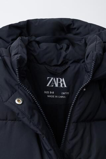 ZARA СТЕГАНАЯ КУРТКА С КАПЮШОНОМ, СИНИЙ