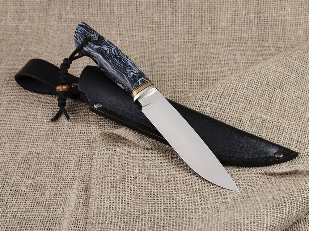 Нож для бушкрафта "Гектор", сталь VG-10/Elmax, рукоять микарта (синяя)