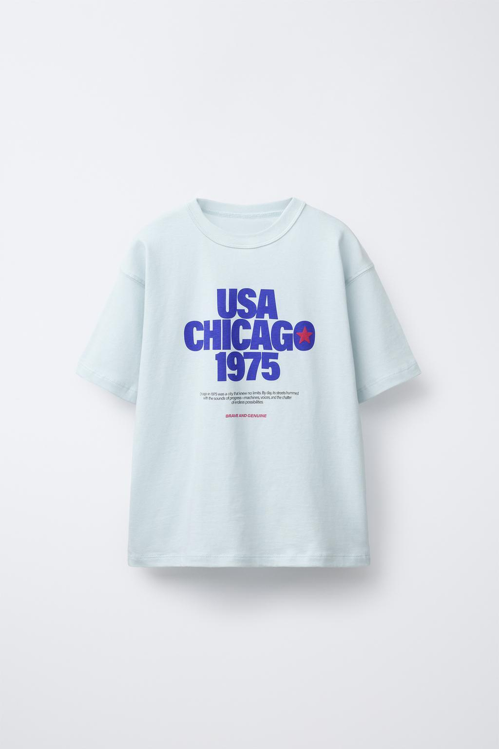 ZARA ФУТБОЛКА С НАДПИСЬЮ, ГОЛУБОЙ