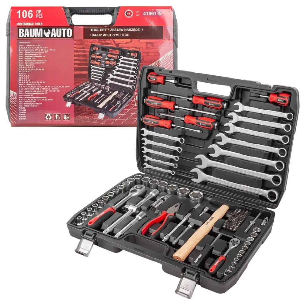 Набор инструментов 106пр. 1/4'' 1/2'' (6гр.)(5-32мм) Baum Auto##BaumAuto BM-41061-5