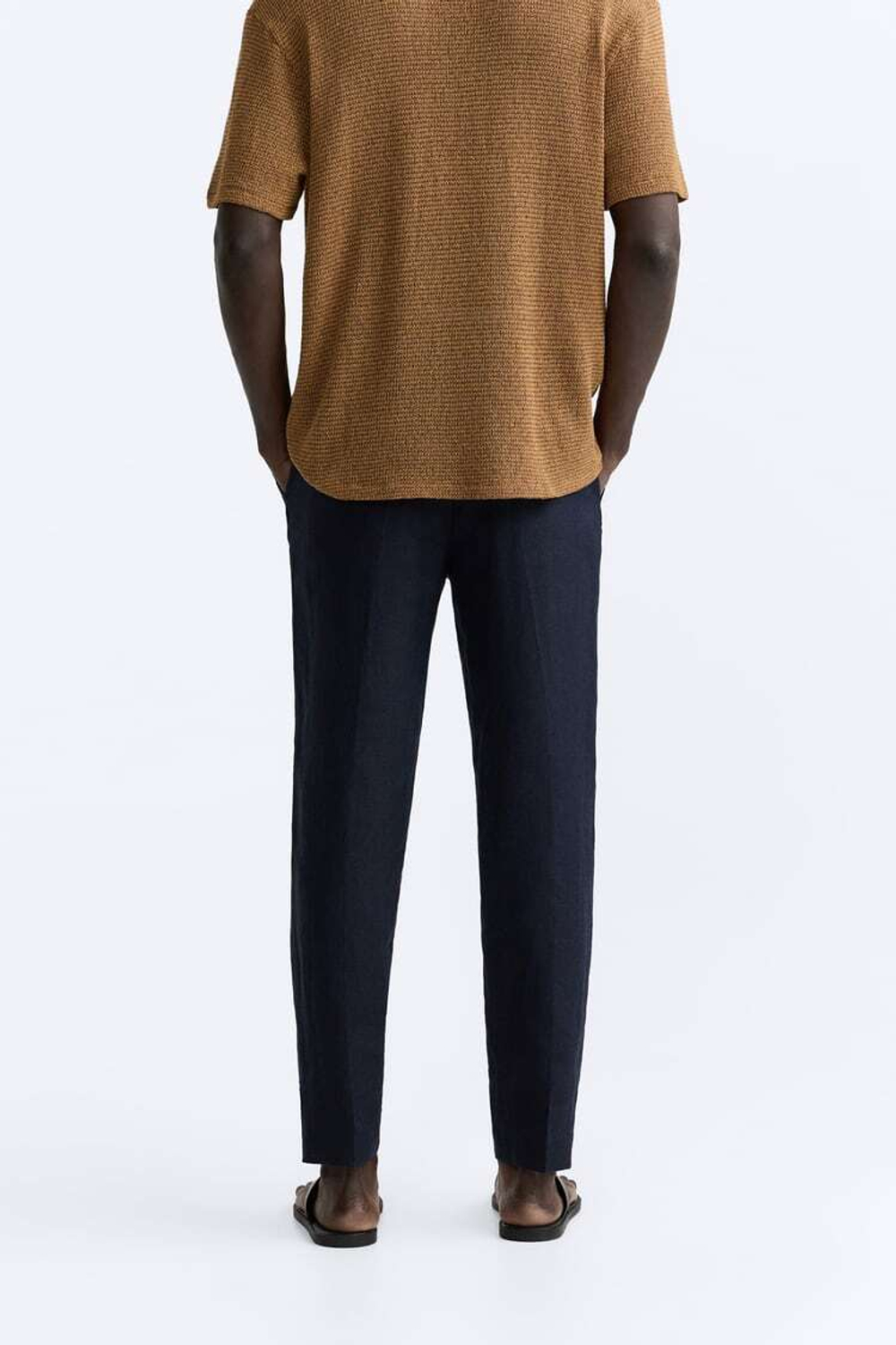 ZARA БРЮКИ ИЗ 100% ЛЬНА, МОРСКОЙ СИНИЙ