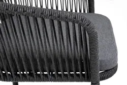 "Марсель" стул барный плетеный из роупа, каркас из стали серый (RAL7022) муар, роуп темно-серый круглый, ткань темно-серая 027