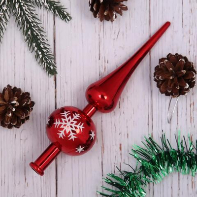 Верхушка на ёлку 23 см «Снежинка», Красный/белый