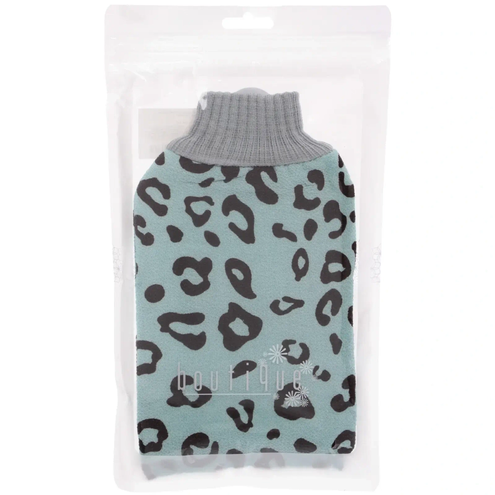 Мочалка - варежка скрaабирующая «Premium - LEOPARD», цвет голубой, 24*15см (ZIPпакет)