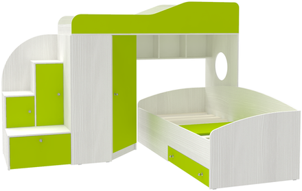 Кровать-чердак КарИВи Кадет 2 Белое Дерево Лайм