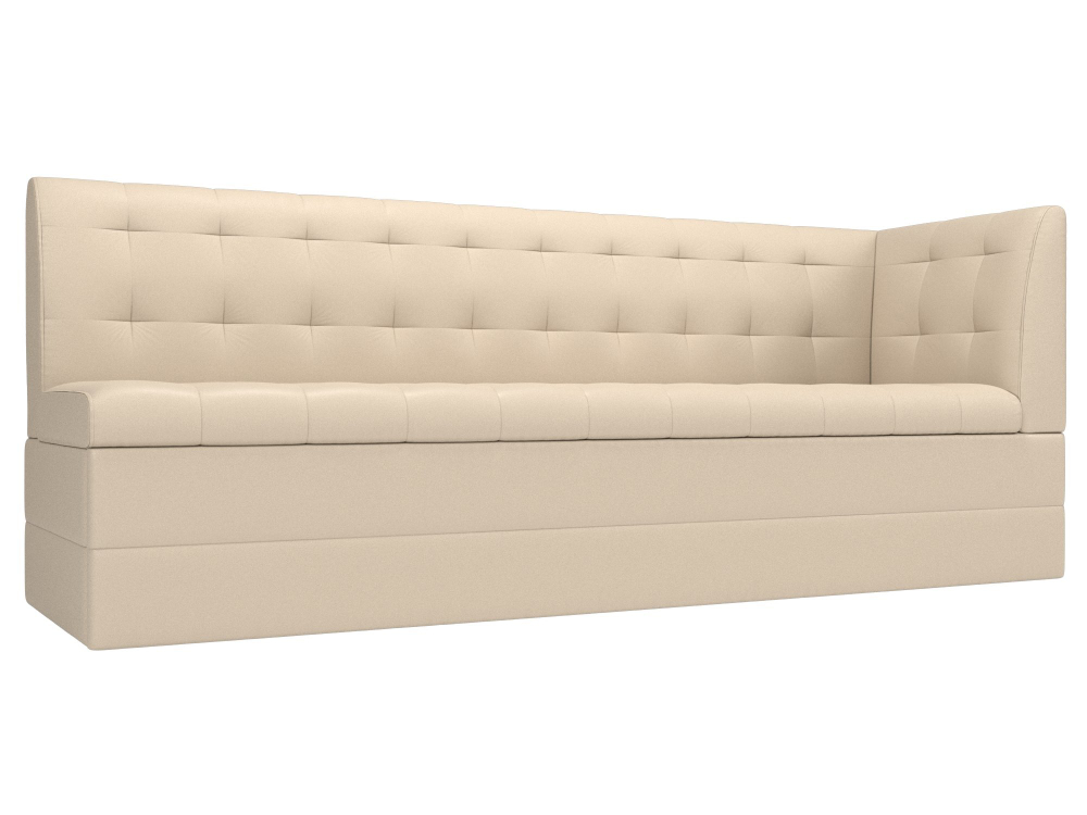 Диван кухонный прямой Бриз с углом справа, Бежевый, Экокожа, 100386