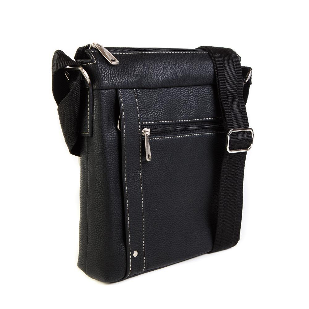 Мужская небольшая наплечная чёрная сумка-планшет из искусственной кожи Paulo Valenti TK-S51