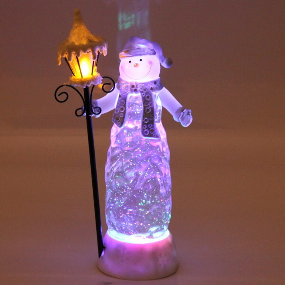 Фигурка с подсветкой «Снеговик с фонарем» 27 см, серебро