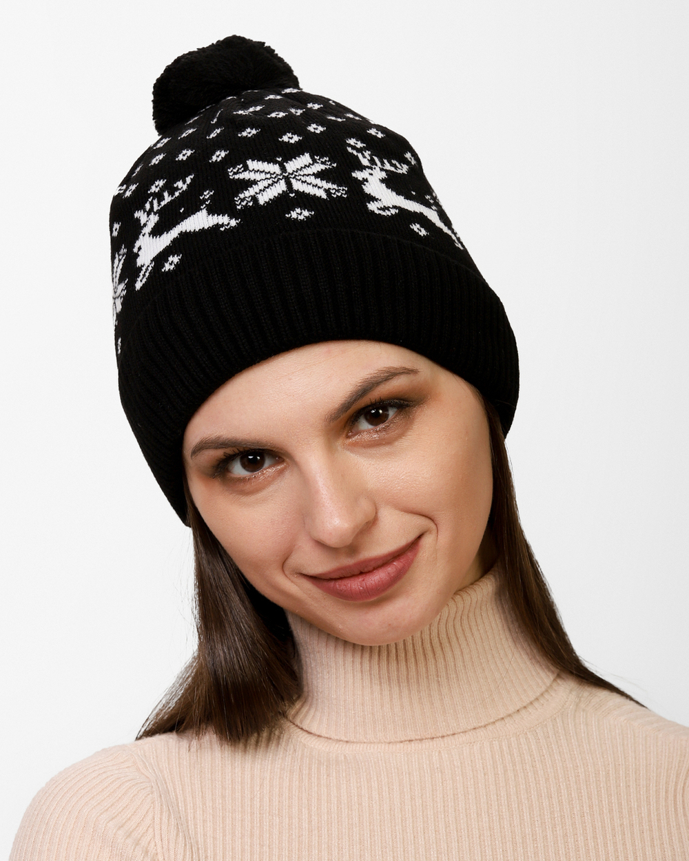 Женская шапка PRIVAL  с отворотом Скандинавия-7 черный