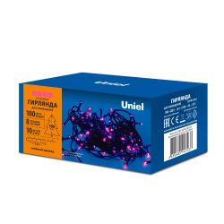 ULD-S1000-100-DGA PINK IP20 Гирлянда светодиодная. 10м. 100 светодиодов. Розовый свет. Провод зеленый. ТМ Uniel
