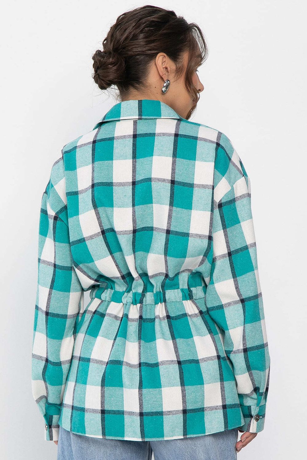 Рубашка хлопковая Джанет (бело-зеленая) Б14270-4М LT Collection