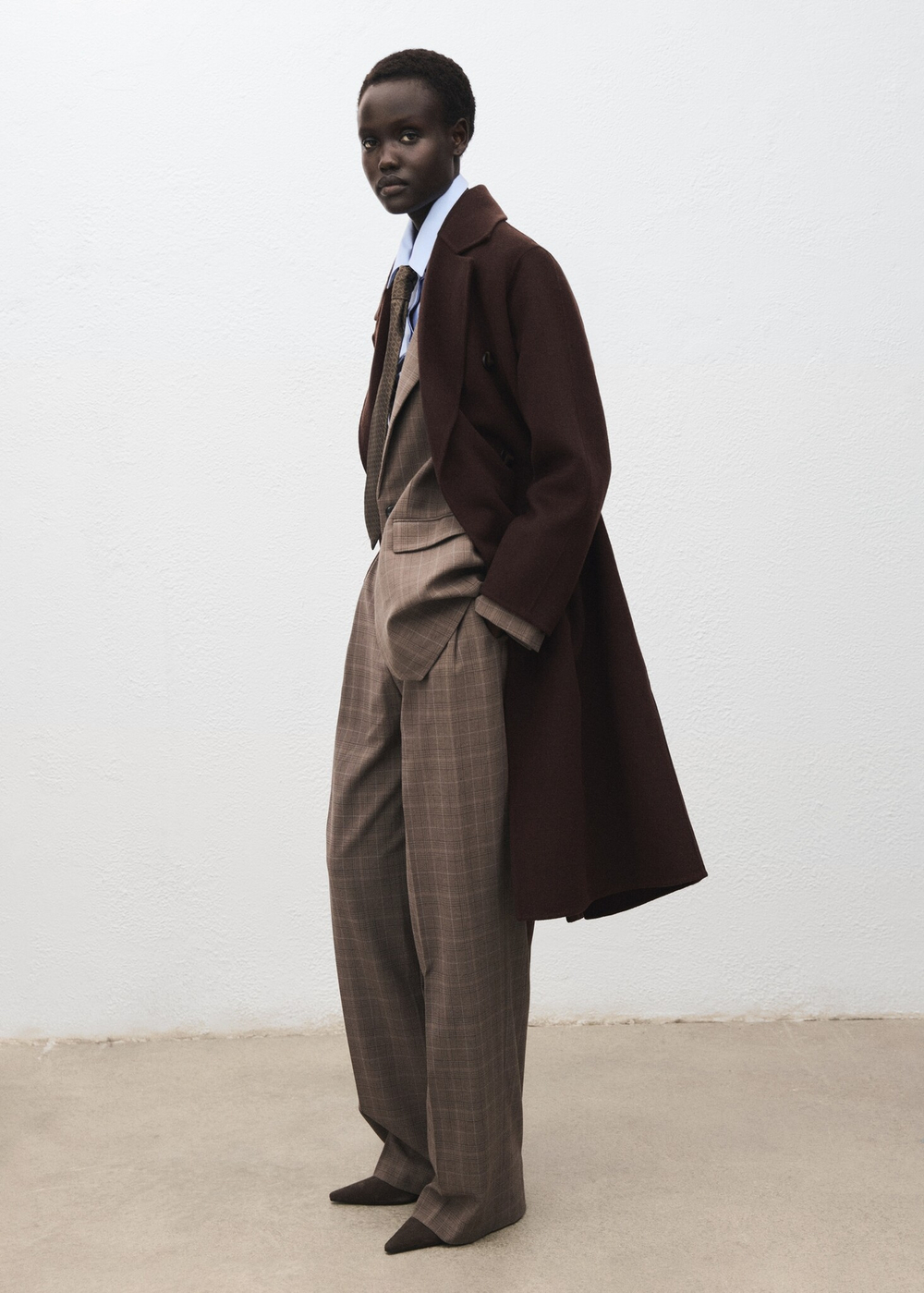 MANGO Шерстяное пальто оверсайз, шоколадный