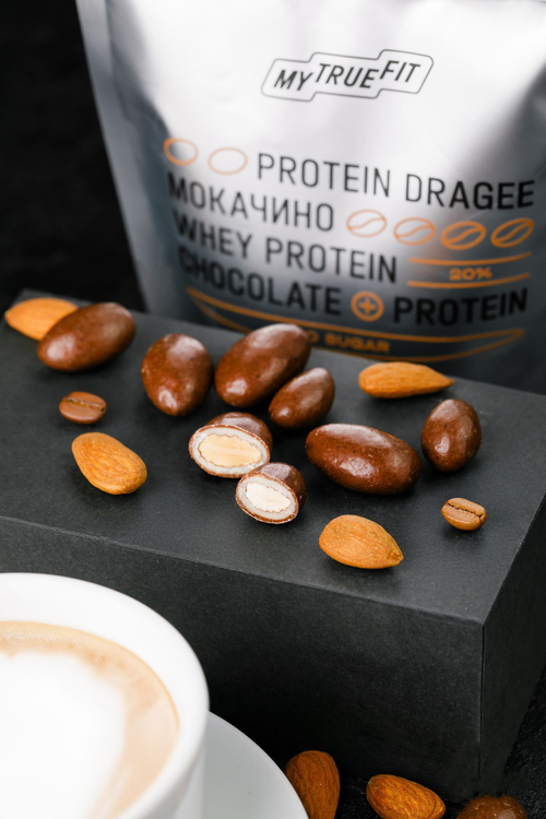 Драже протеиновое Мокачино с миндалем без сахара / 100 г / дой-пак / ТМ Mytruefit
