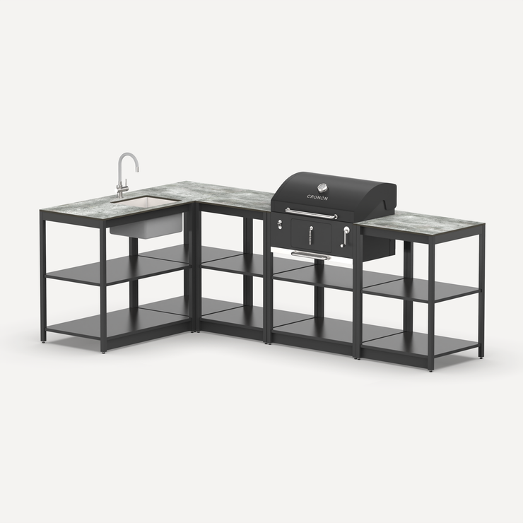 Угловой мангальный комплекс Lounge M-112SB, 2.6x1.5 м, черный/серый каспий