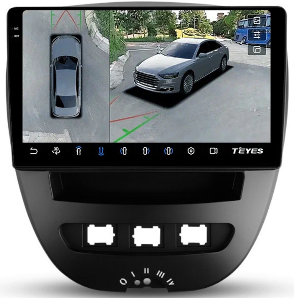 Магнитола для Citroen C1, Peugeot 107, Toyota Aygo - Teyes CC3-2K-360 на Android 10, 2K QLED, 6Гб+128Гб, CarPlay, 4G SIM-слот, 4 камеры в комплекте