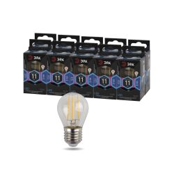 Лампа светодиодная ЭРА F-LED P45-11W-840-E27 11Вт филамент шар нейтральный белый свет Е27 | Филаментные декоративные