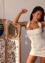 Платье мини Синди Василек, Молочный