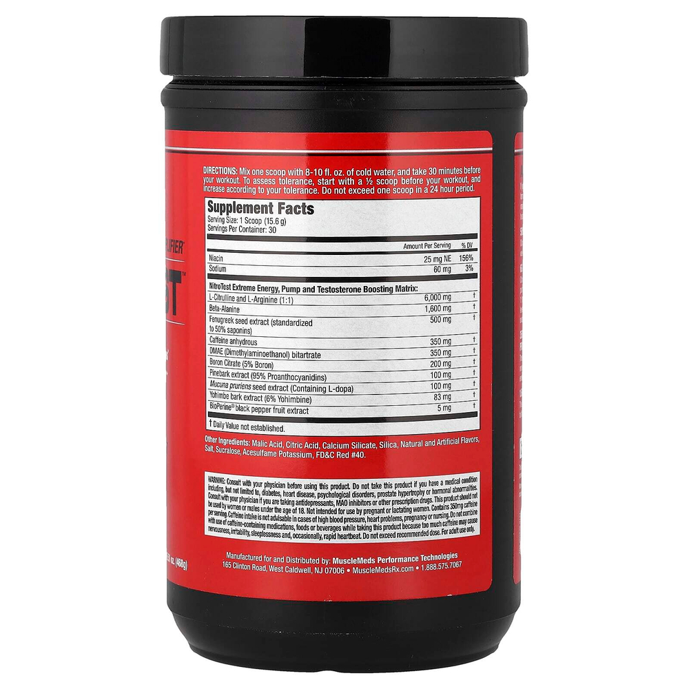 MuscleMeds, Nitrotest, андрогенный предтренировочный усилитель, арбуз, 468 г (16,51 унции)