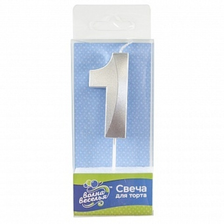 Свеча Цифра 1 Грани Серебро Металлик 6 см.