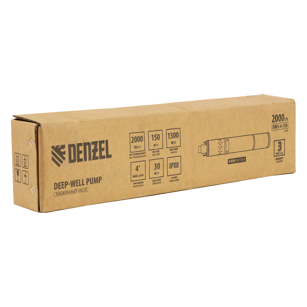 Скважинный насос Denzel DWS-4-150 97254 (1300 Вт, 2000 л/ч, подъем 150 м)