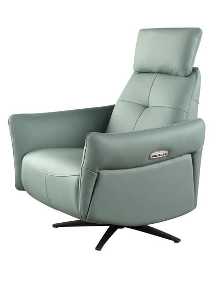 Вращающееся кресло-реклайнер 5174 из бирюзово-зелёной кожи